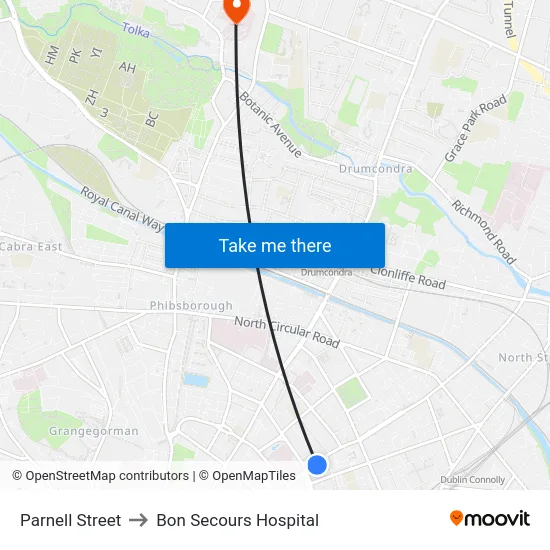 Parnell Street to Bon Secours Hospital map