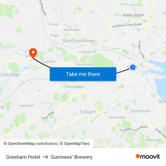 Gresham Hotel to Guinness' Brewery map