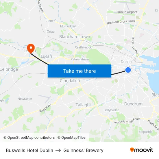 Buswells Hotel Dublin to Guinness' Brewery map