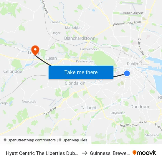 Hyatt Centric The Liberties Dublin to Guinness' Brewery map