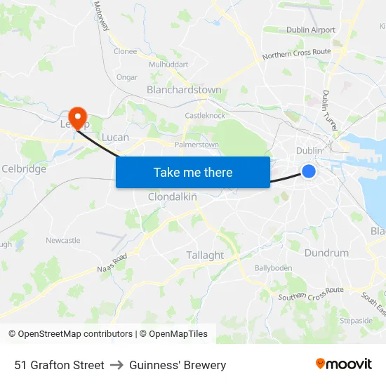 51 Grafton Street to Guinness' Brewery map