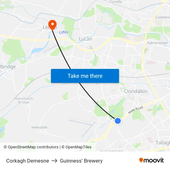 Corkagh Demesne to Guinness' Brewery map