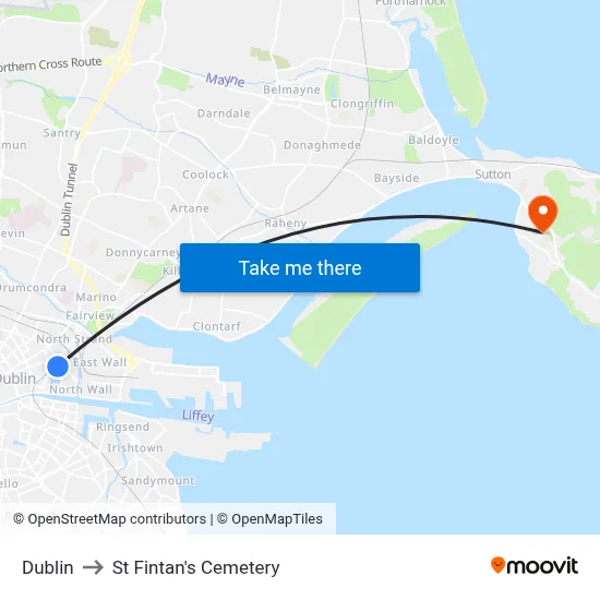 Dublin to St Fintan's Cemetery map