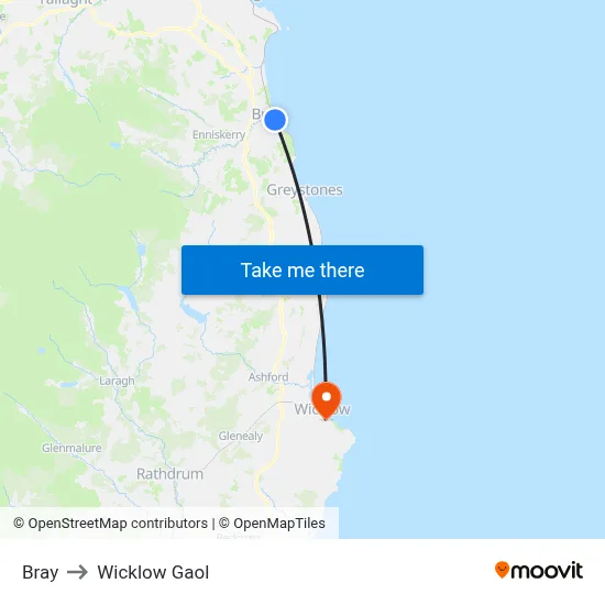 Bray to Wicklow Gaol map