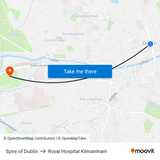 Spire of Dublin to Royal Hospital Kilmainham map