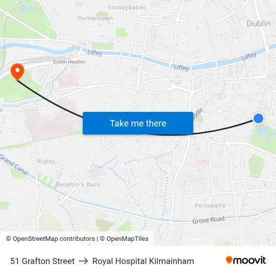 51 Grafton Street to Royal Hospital Kilmainham map