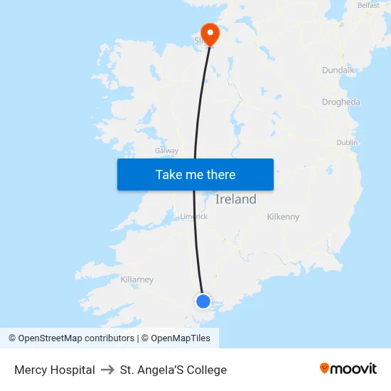 Mercy Hospital to St. Angela’S College map