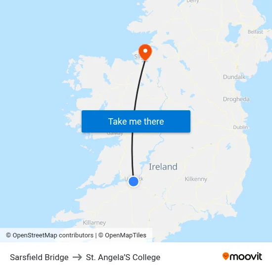 Sarsfield Bridge to St. Angela’S College map