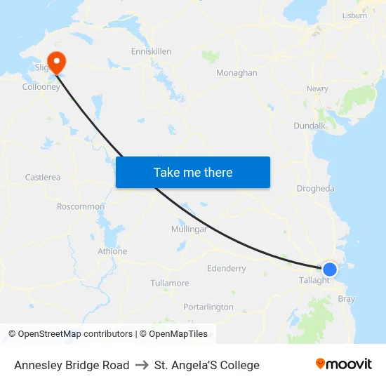 Annesley Bridge Road to St. Angela’S College map