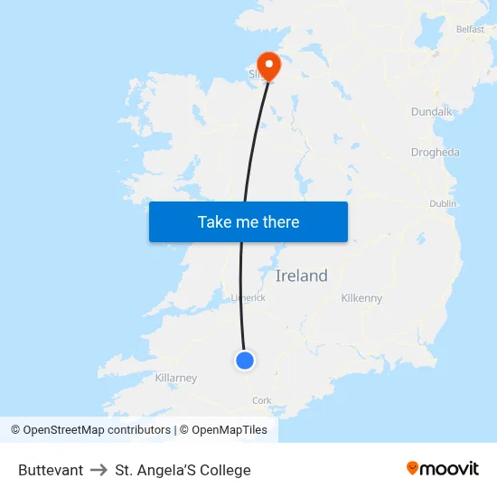 Buttevant to St. Angela’S College map