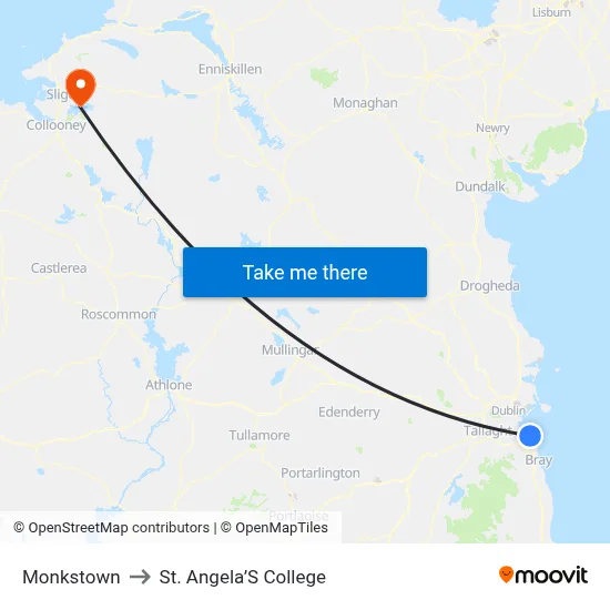 Monkstown to St. Angela’S College map