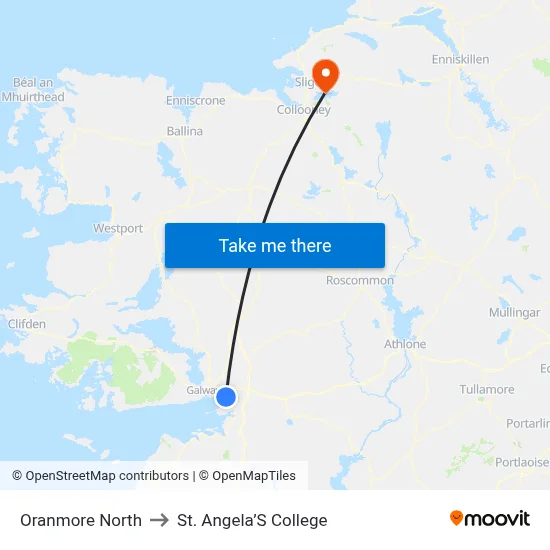 Oranmore North to St. Angela’S College map