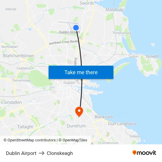 Dublin Airport to Clonskeagh map