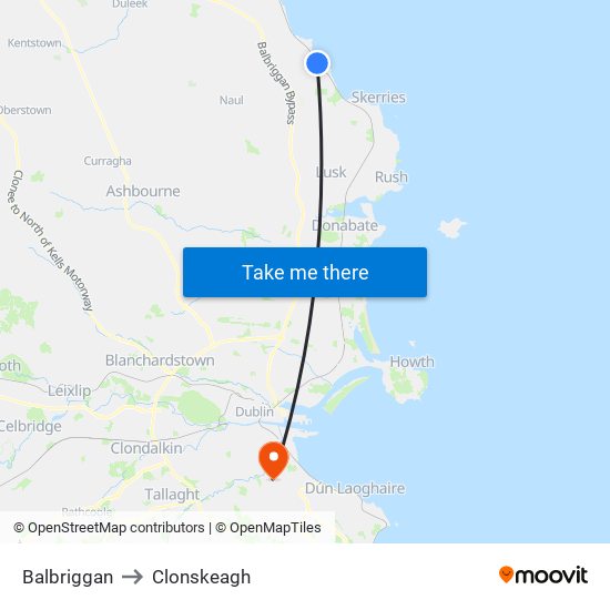 Balbriggan to Clonskeagh map