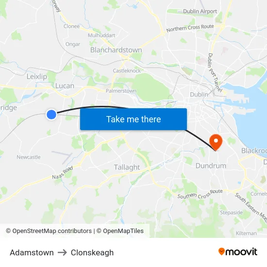 Adamstown to Clonskeagh map