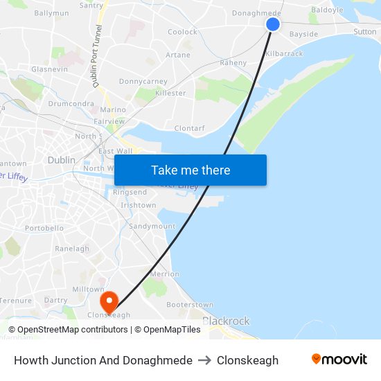 Howth Junction And Donaghmede to Clonskeagh map