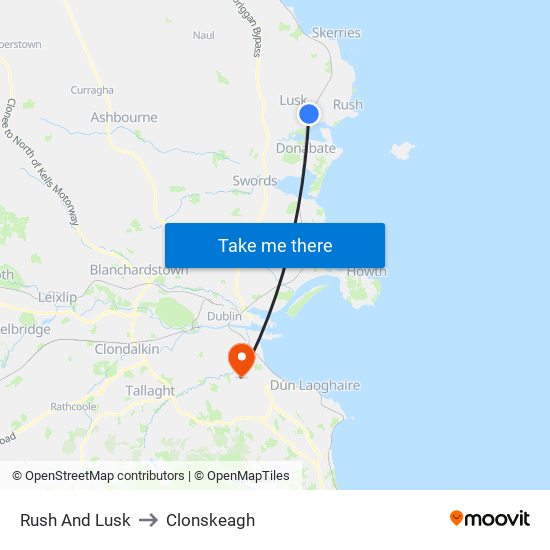 Rush And Lusk to Clonskeagh map