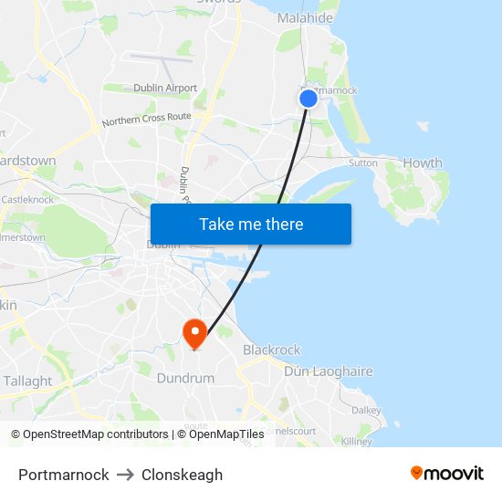Portmarnock to Clonskeagh map