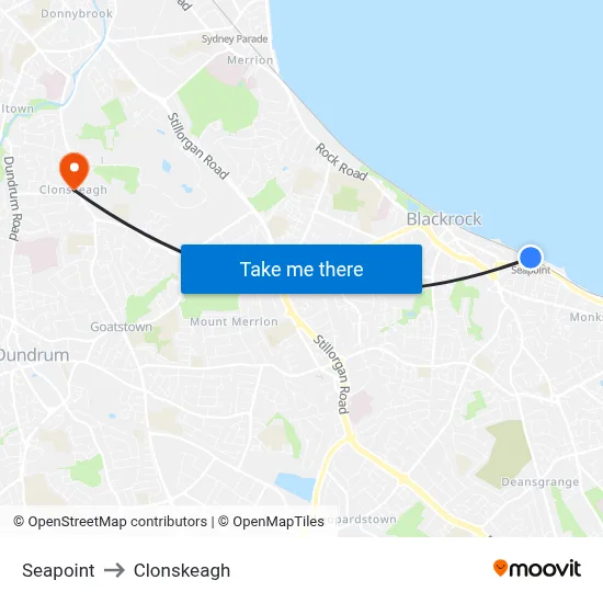 Seapoint to Clonskeagh map