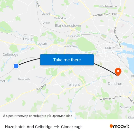 Hazelhatch And Celbridge to Clonskeagh map