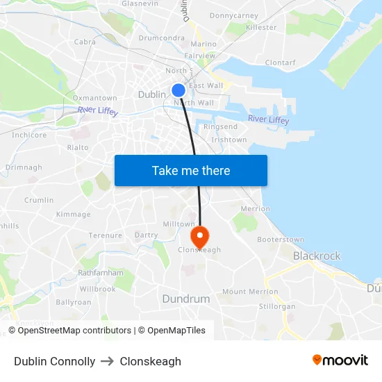 Dublin Connolly to Clonskeagh map
