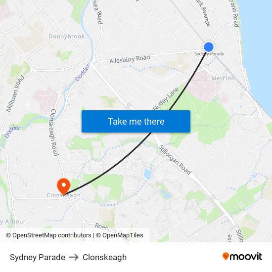 Sydney Parade to Clonskeagh map