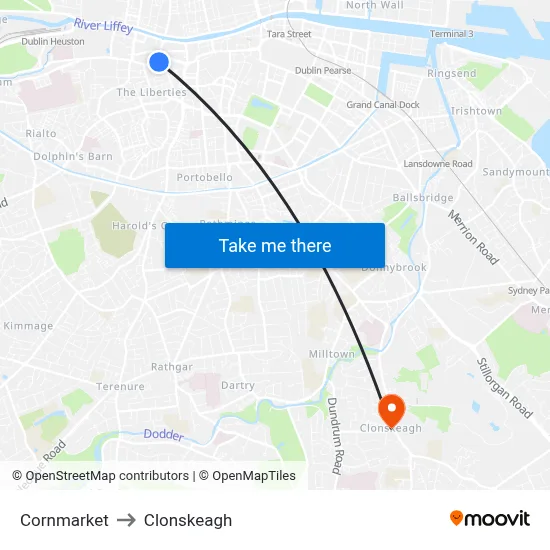 Cornmarket to Clonskeagh map