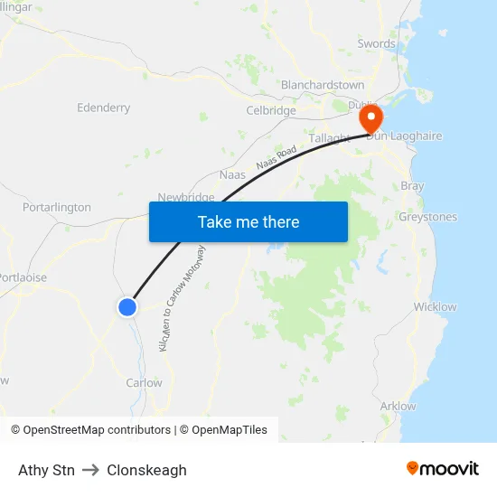 Athy Stn to Clonskeagh map