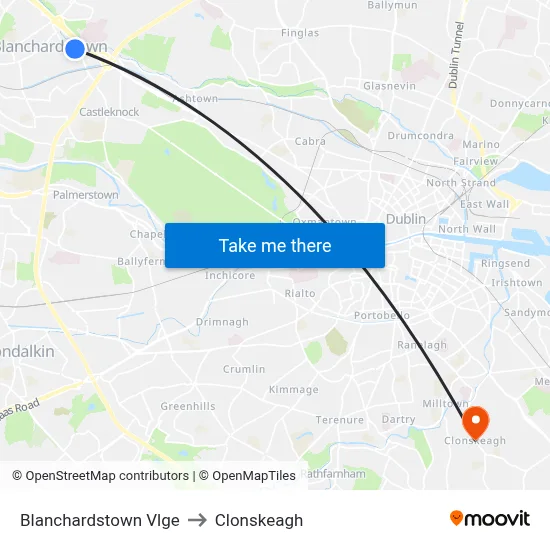 Blanchardstown Vlge to Clonskeagh map