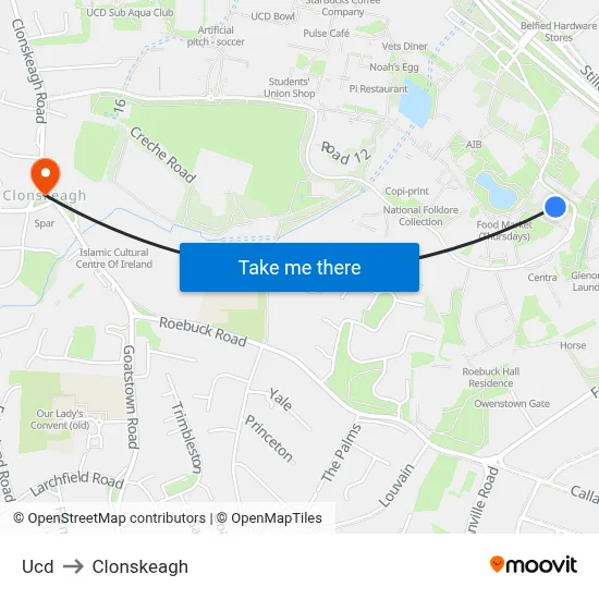 Ucd to Clonskeagh map