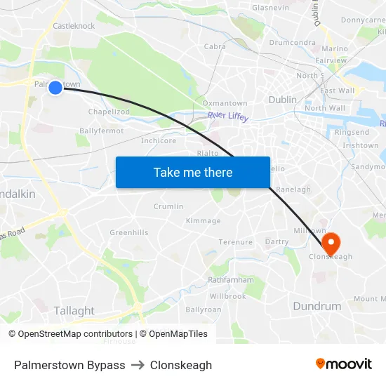 Palmerstown Bypass to Clonskeagh map