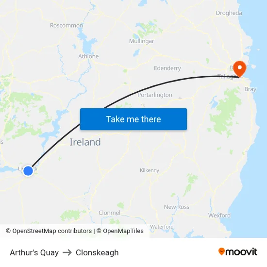 Arthur's Quay to Clonskeagh map