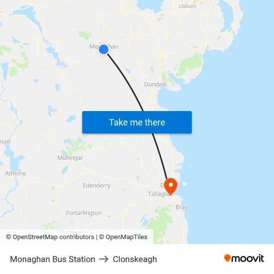 Monaghan Bus Station to Clonskeagh map