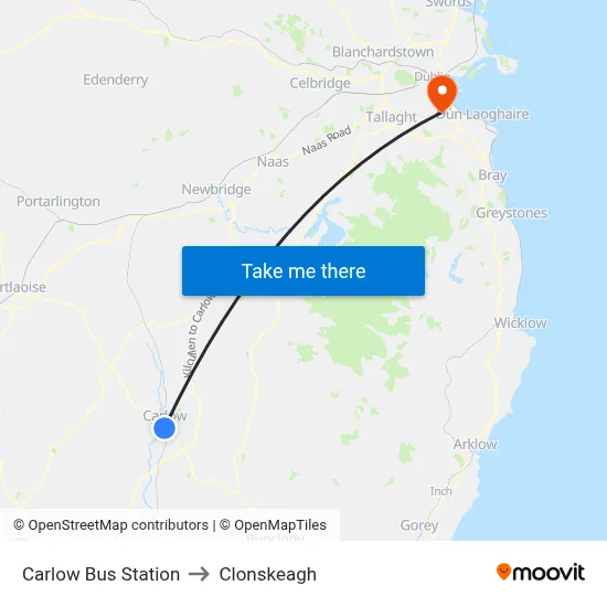 Carlow Bus Station to Clonskeagh map