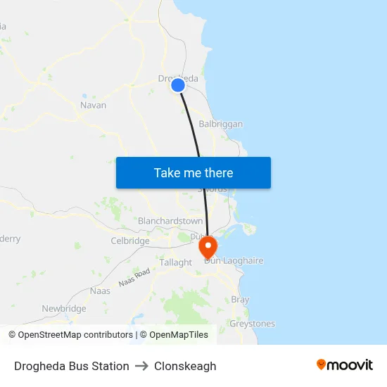 Drogheda Bus Station to Clonskeagh map