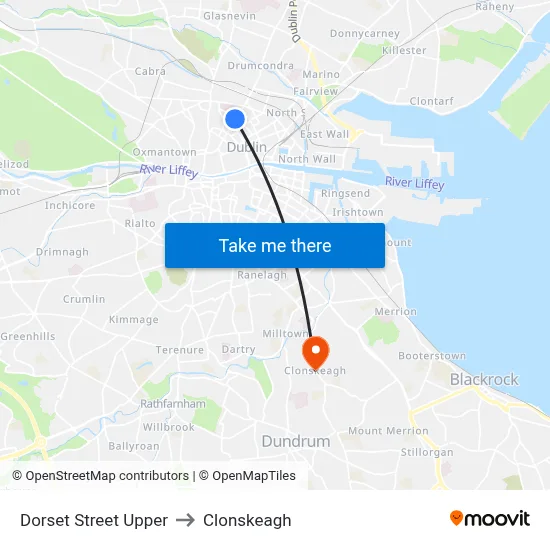 Dorset Street Upper to Clonskeagh map