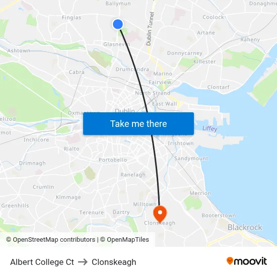 Albert College Ct to Clonskeagh map