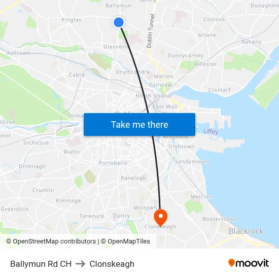 Ballymun Rd CH to Clonskeagh map