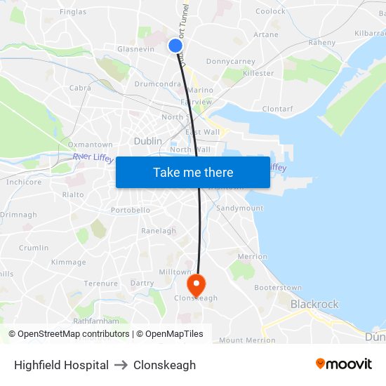 Highfield Hospital to Clonskeagh map