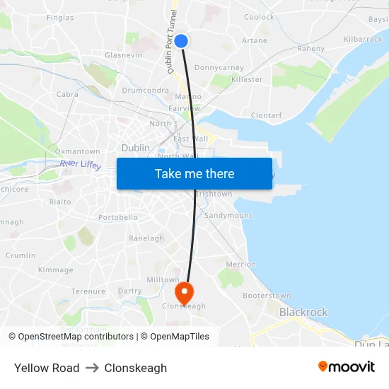 Yellow Road to Clonskeagh map