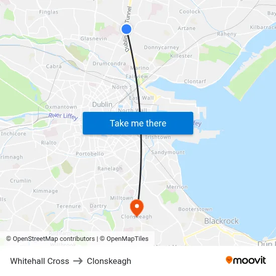 Whitehall Cross to Clonskeagh map