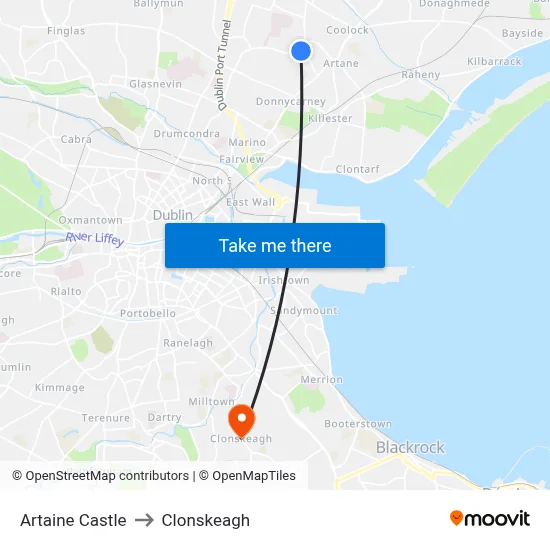 Artaine Castle to Clonskeagh map