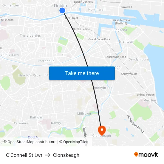 O'Connell St Lwr to Clonskeagh map