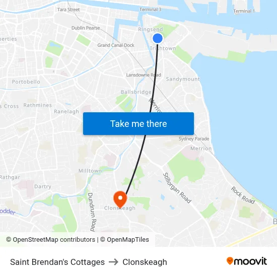 Saint Brendan's Cottages to Clonskeagh map