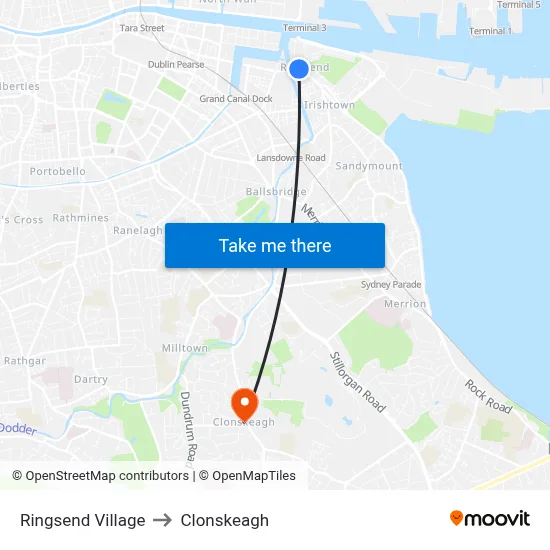 Ringsend Village to Clonskeagh map