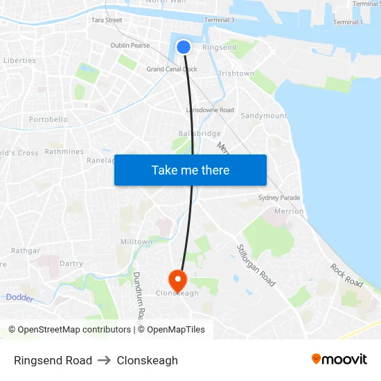 Ringsend Road to Clonskeagh map