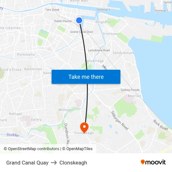 Grand Canal Quay to Clonskeagh map