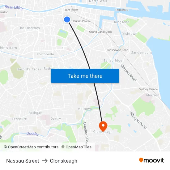 Nassau Street to Clonskeagh map