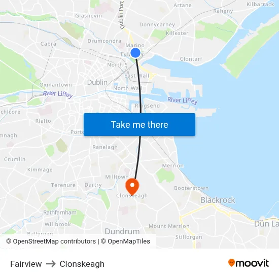 Fairview to Clonskeagh map