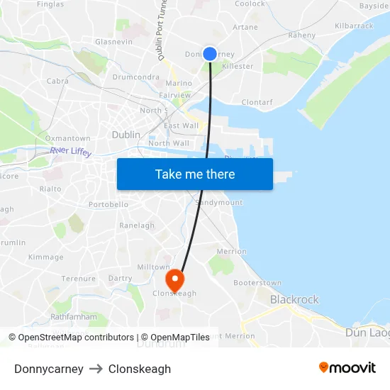 Donnycarney to Clonskeagh map